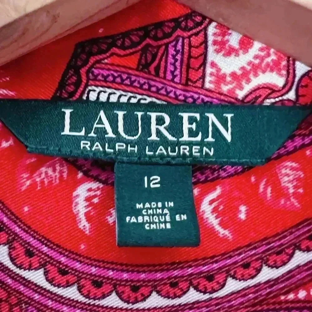 Ralph Lauren Red Paisley Satin Scarf Dress Long Sleeves Women's Size 12 - Picture 7 of 8